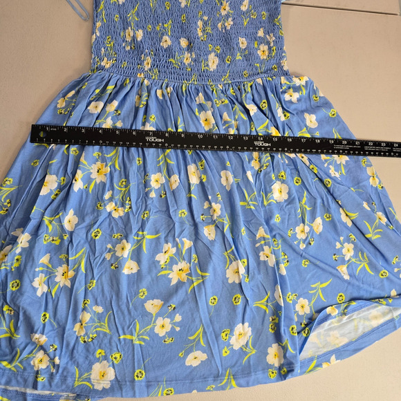 French Connection Dress Women's 6 Blue Yellow Floral Mini Cap Short Sleeve NWT - Picture 12 of 16
